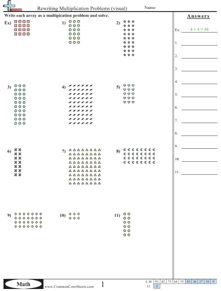 3.oa.3 Worksheets - Rewriting Multiplication Problems (visual)  worksheet